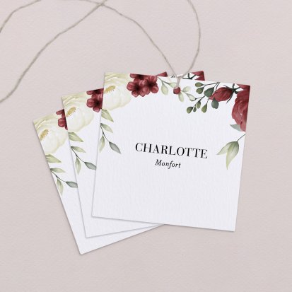 Wedding place card  Burgundy-Peonies